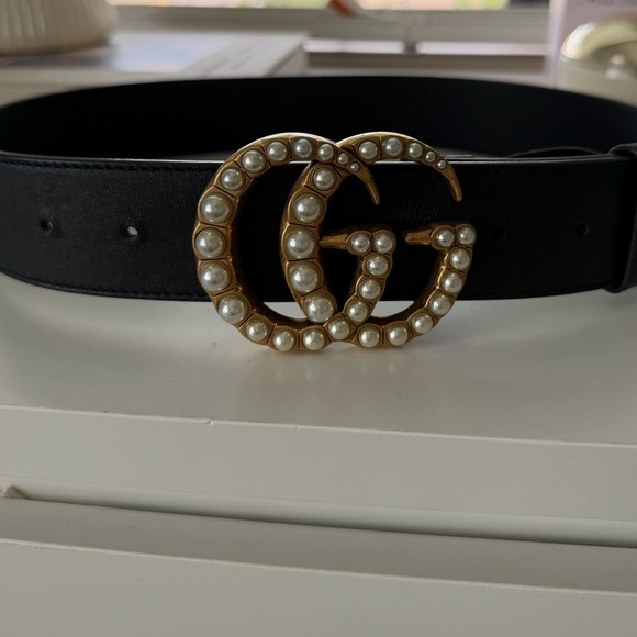 Gucci Black Leather Belt with Gold Pearl Buckle main image 6